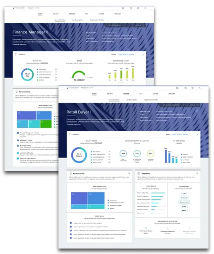 Finance Manager and Retail Buyer role dashboards with profile comparisons and analytics.