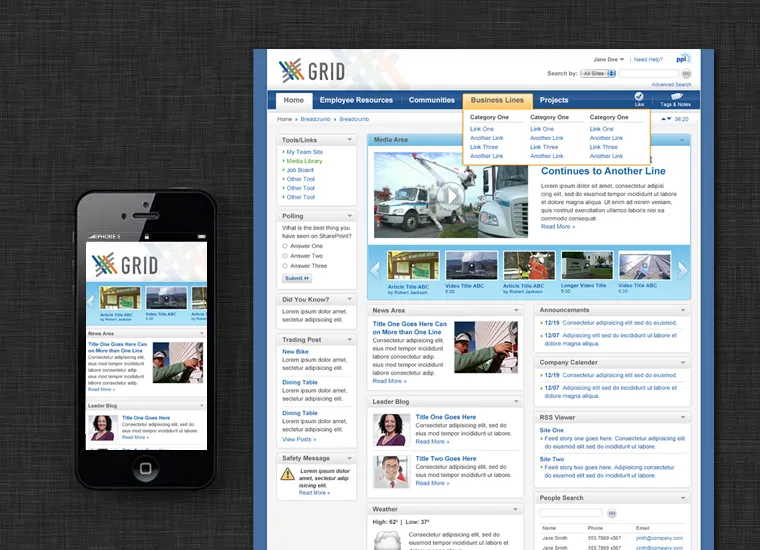 PPL employee portal displayed on desktop and mobile with company news and employee resources.